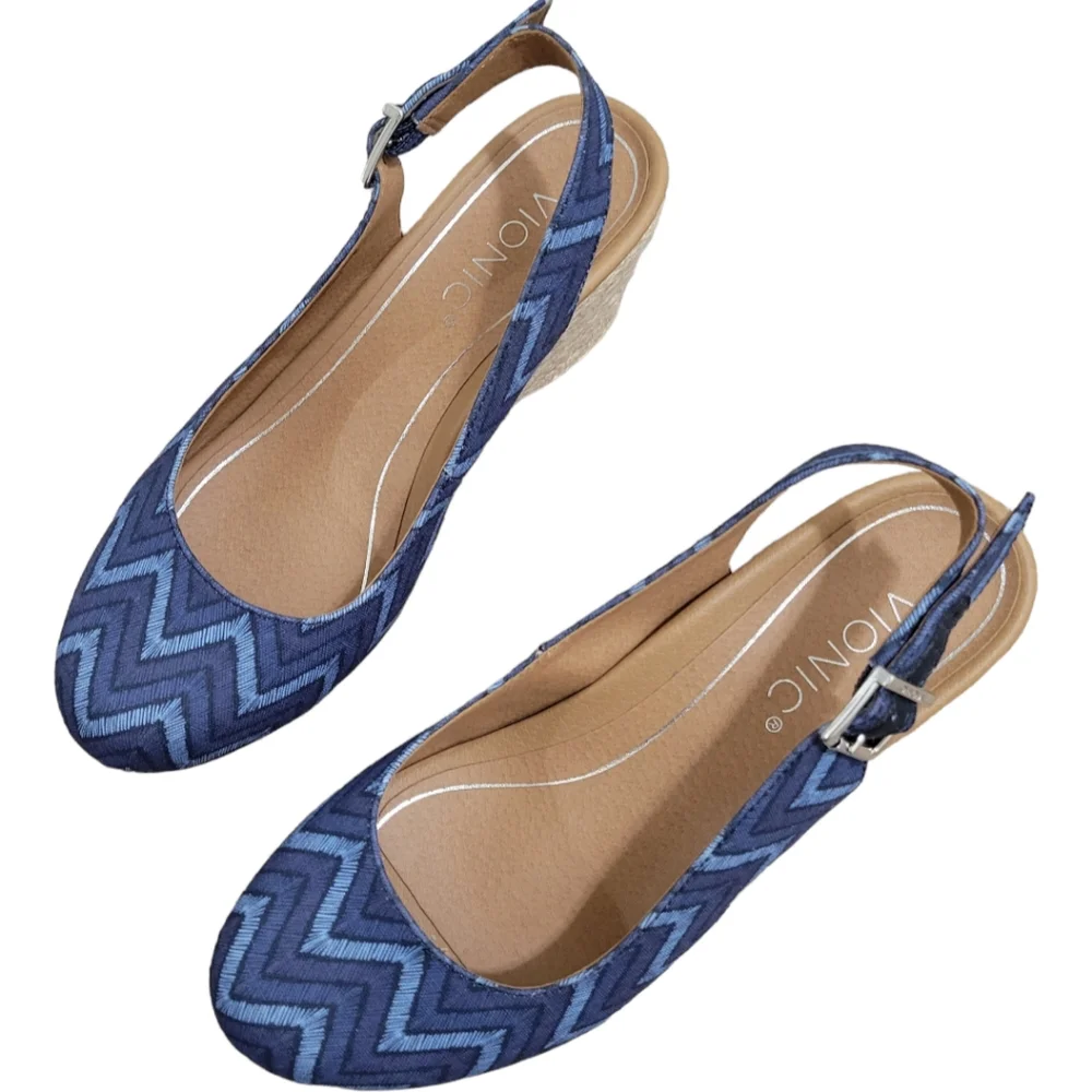 Vionic Summer CORALINA‎ WEDGE Blue Sandal 7.5 Wide